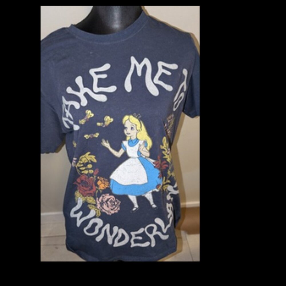 Disney Alice In Wonderland Women Soft Short Sleeve Graphic Print Top Womens L